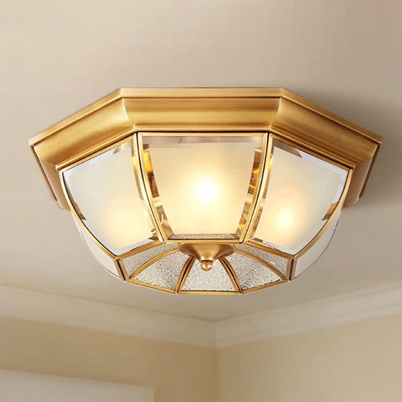 Shaded Living Room Flush Mount Light Fixture Traditional Glass Gold Flushmount Ceiling Lamp
