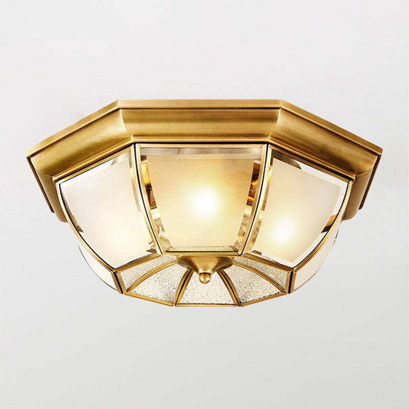 Shaded Living Room Flush Mount Light Fixture Traditional Glass Gold Flushmount Ceiling Lamp