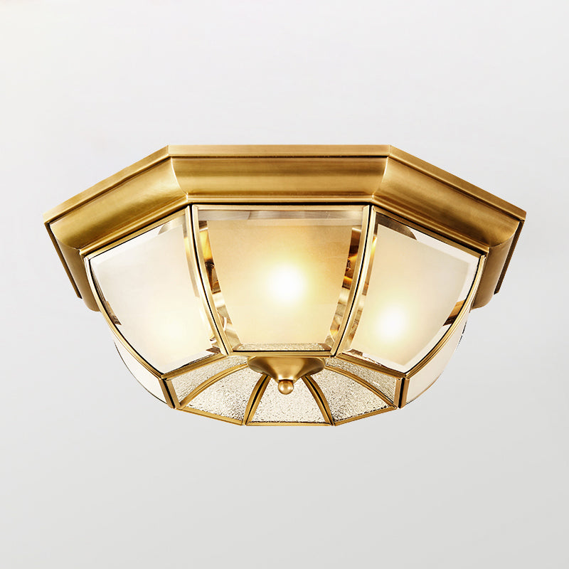 Shaded Living Room Flush Mount Light Fixture Traditional Glass Gold Flushmount Ceiling Lamp