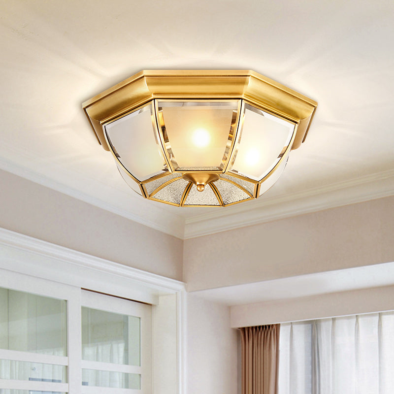 Shaded Living Room Flush Mount Light Fixture Traditional Glass Gold Flushmount Ceiling Lamp