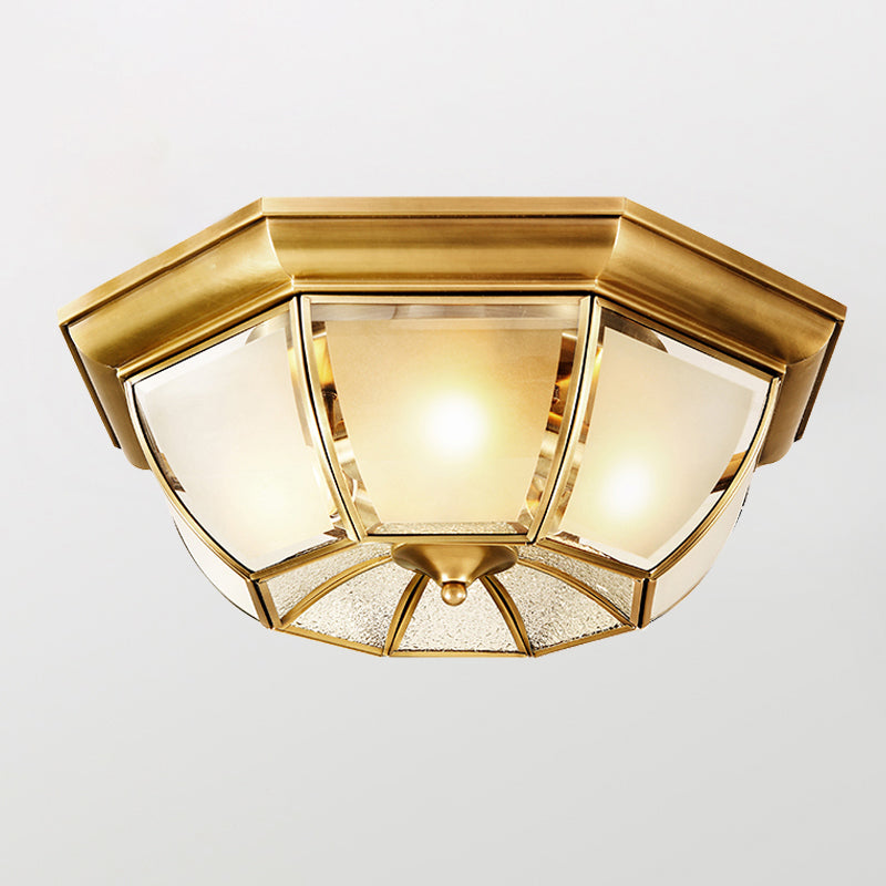 Shaded Living Room Flush Mount Light Fixture Traditional Glass Gold Flushmount Ceiling Lamp