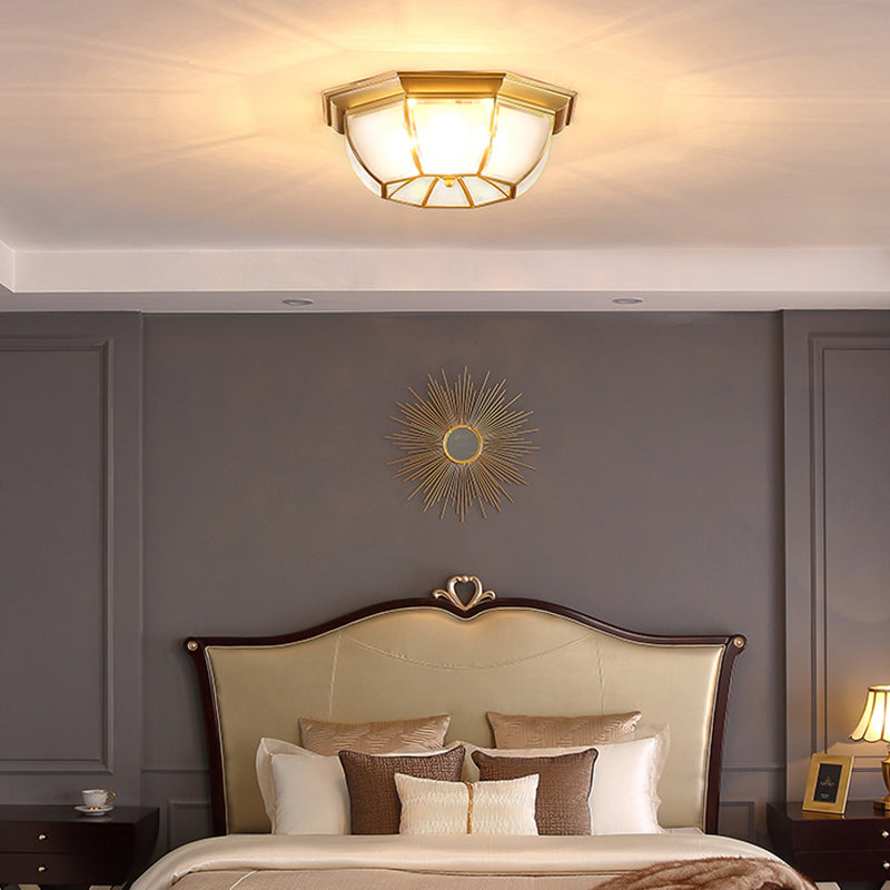 Shaded Living Room Flush Mount Light Fixture Traditional Glass Gold Flushmount Ceiling Lamp