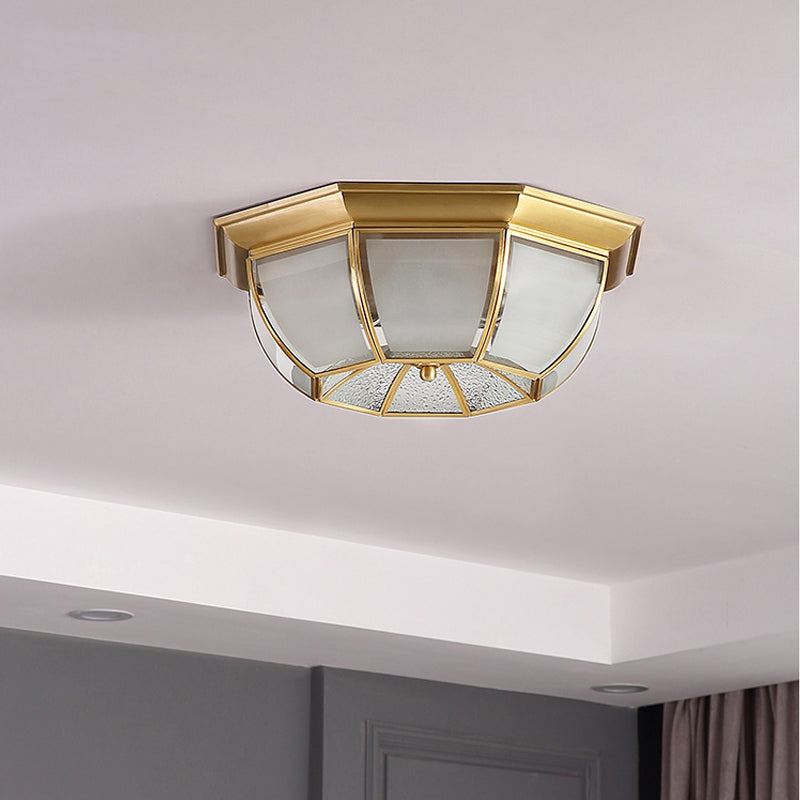 Shaded Living Room Flush Mount Light Fixture Traditional Glass Gold Flushmount Ceiling Lamp