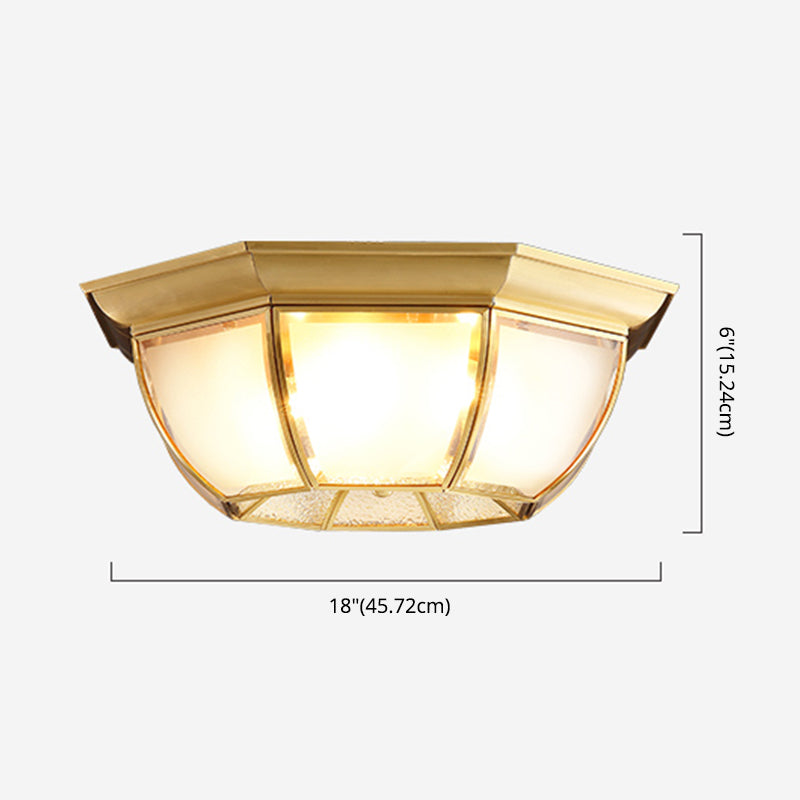 Shaded Living Room Flush Mount Light Fixture Traditional Glass Gold Flushmount Ceiling Lamp