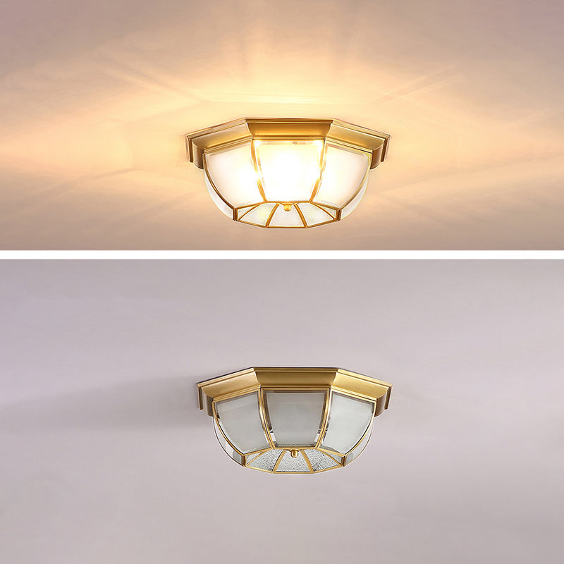 Shaded Living Room Flush Mount Light Fixture Traditional Glass Gold Flushmount Ceiling Lamp