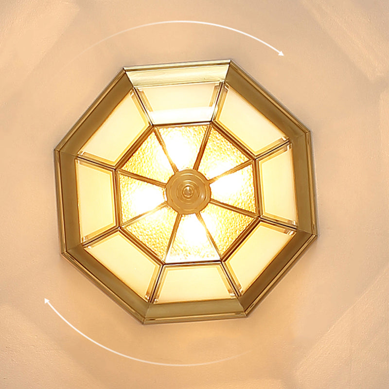 Shaded Living Room Flush Mount Light Fixture Traditional Glass Gold Flushmount Ceiling Lamp