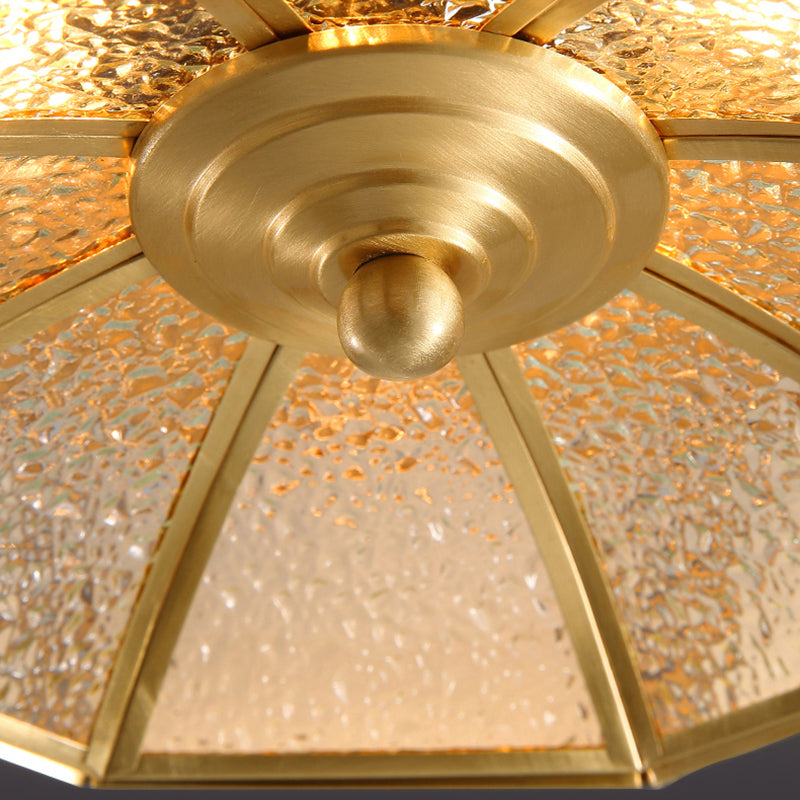 Shaded Living Room Flush Mount Light Fixture Traditional Glass Gold Flushmount Ceiling Lamp