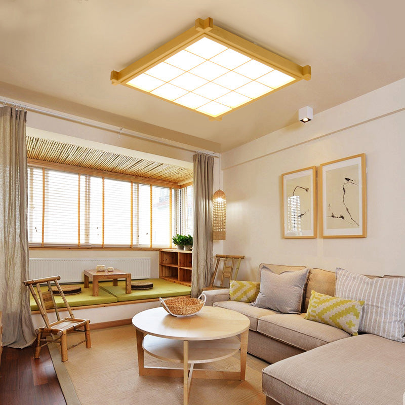 Wooden Rectangular LED Flush Mount in Modern Concise Style Acrylic Indoor Ceiling Light in Log Color