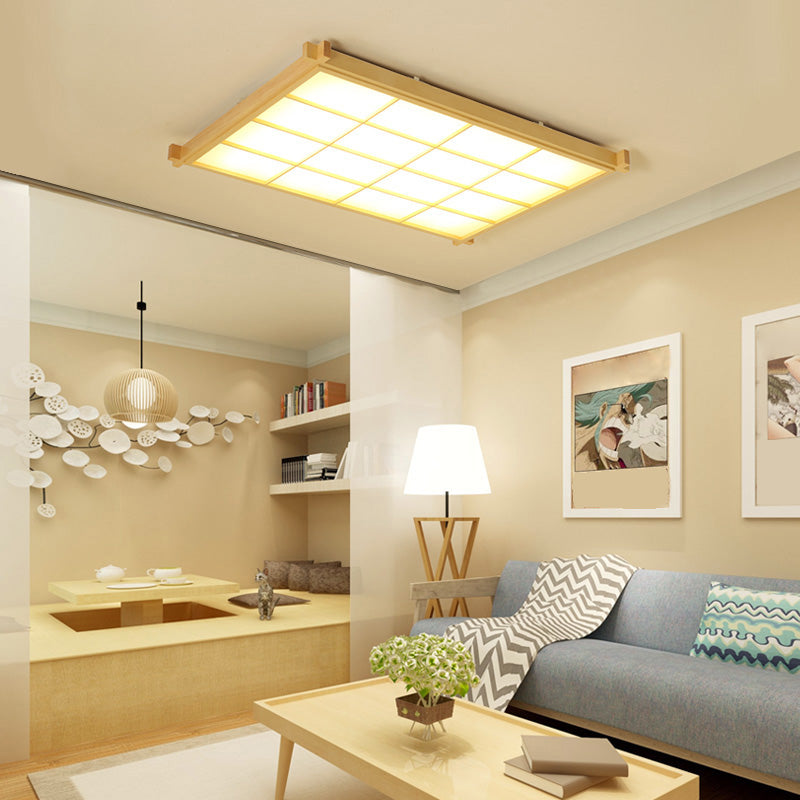 Wooden Rectangular LED Flush Mount in Modern Concise Style Acrylic Indoor Ceiling Light in Log Color