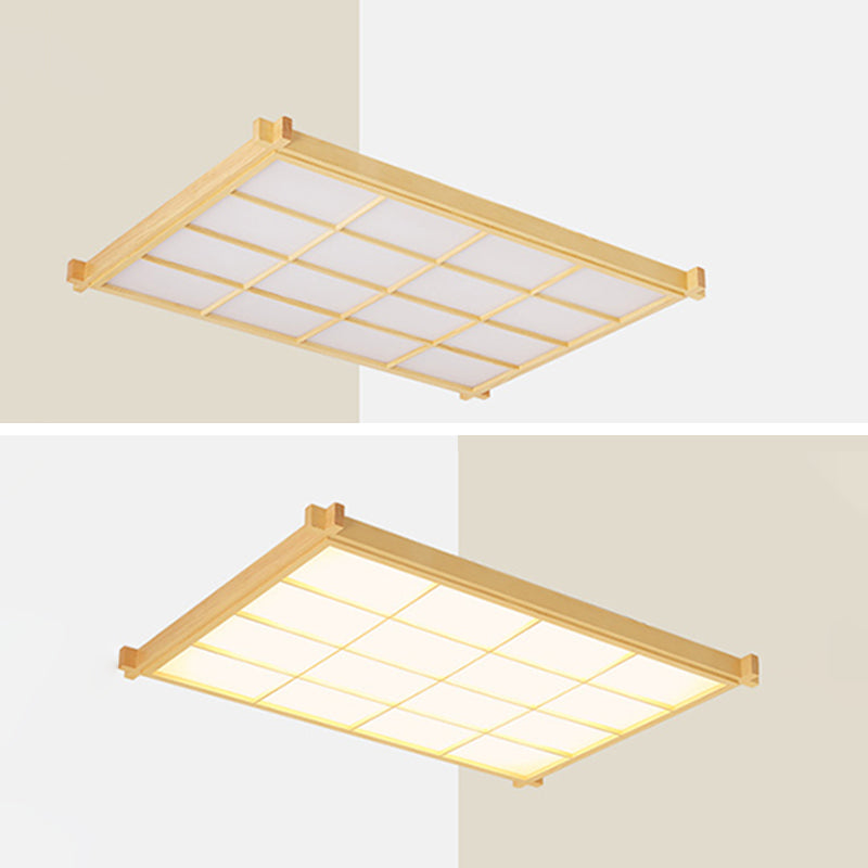 Wooden Rectangular LED Flush Mount in Modern Concise Style Acrylic Indoor Ceiling Light in Log Color