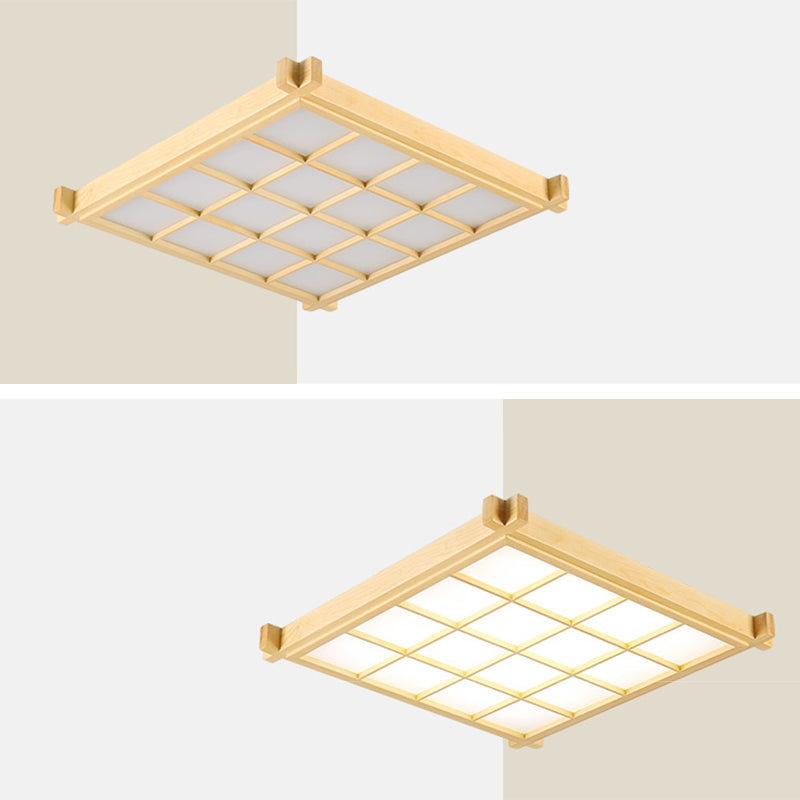 Wooden Rectangular LED Flush Mount in Modern Concise Style Acrylic Indoor Ceiling Light in Log Color