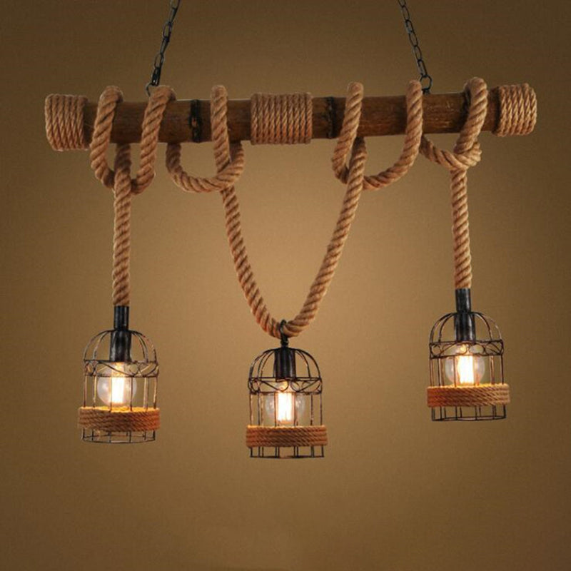 Birdcage Island Lighting Metallic Retro Industrial Style Pendant Lighting Fixtures for Restaurant