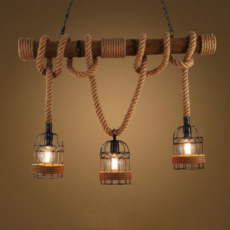 Birdcage Island Lighting Metallic Retro Industrial Style Pendant Lighting Fixtures for Restaurant