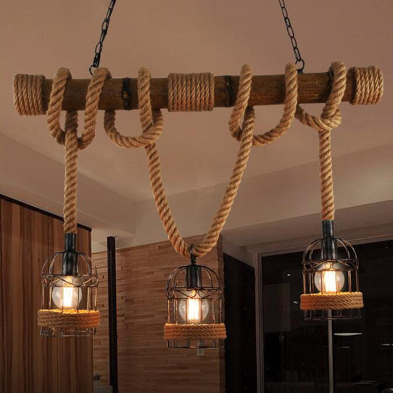 Birdcage Island Lighting Metallic Retro Industrial Style Pendant Lighting Fixtures for Restaurant