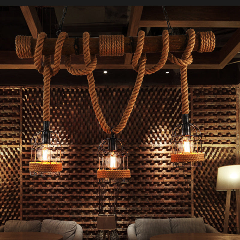 Birdcage Island Lighting Metallic Retro Industrial Style Pendant Lighting Fixtures for Restaurant