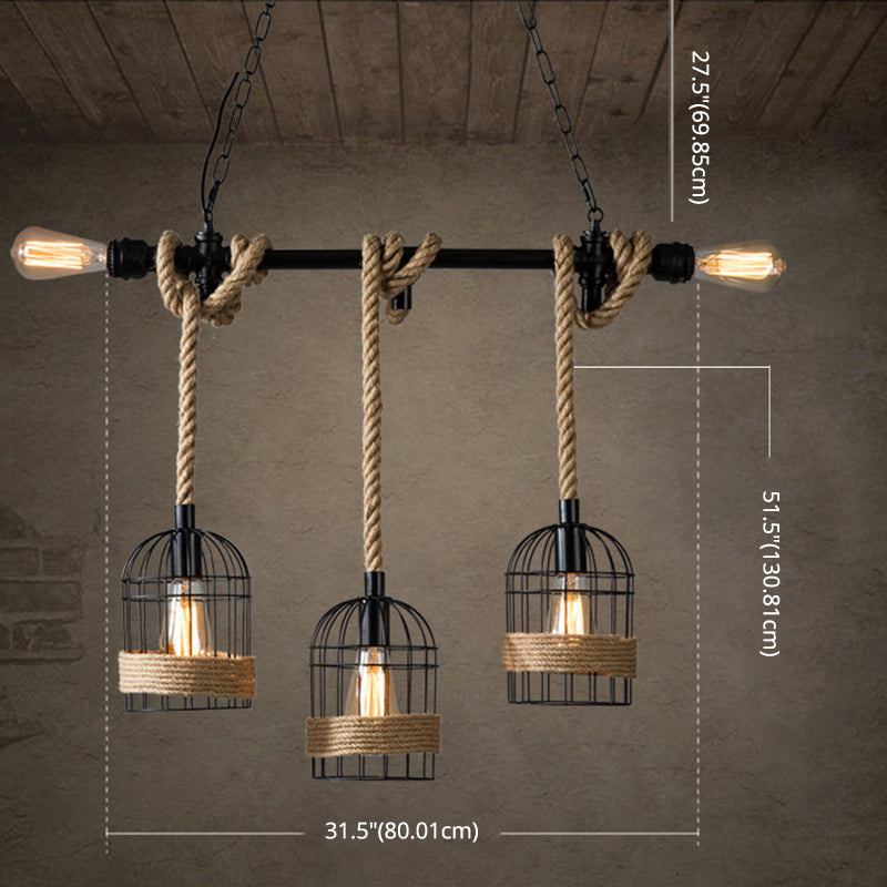 Birdcage Island Lighting Metallic Retro Industrial Style Pendant Lighting Fixtures for Restaurant