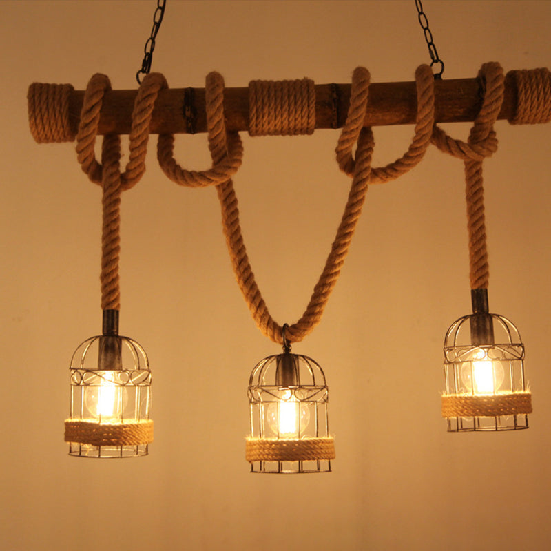 Birdcage Island Lighting Metallic Retro Industrial Style Pendant Lighting Fixtures for Restaurant