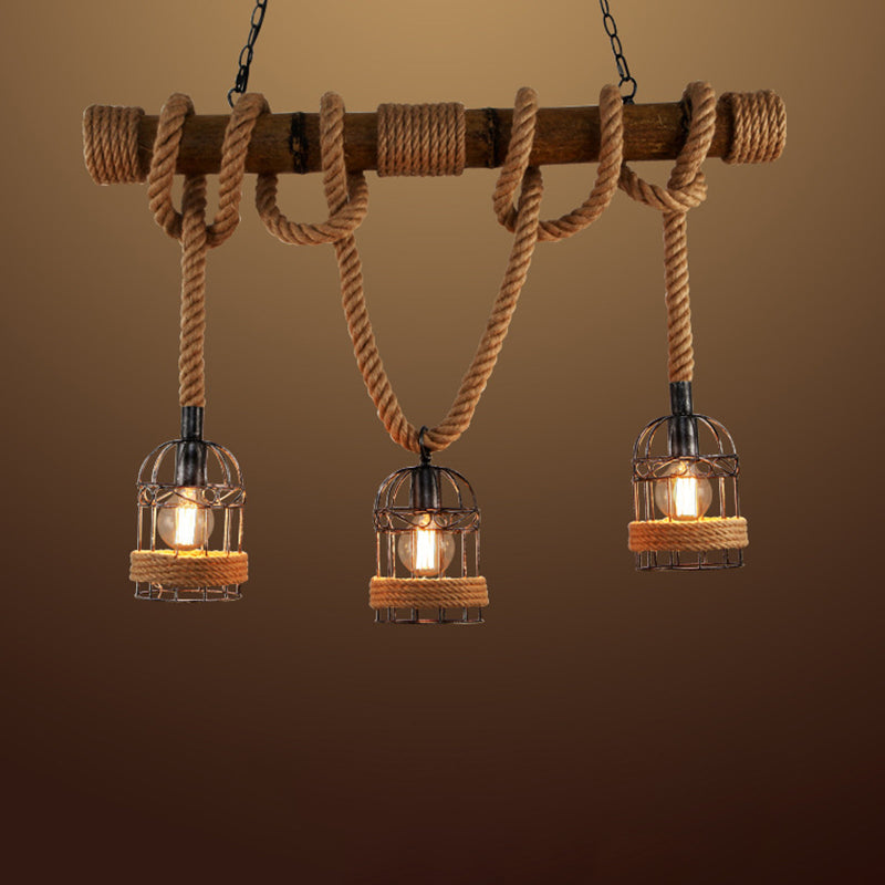 Birdcage Island Lighting Metallic Retro Industrial Style Pendant Lighting Fixtures for Restaurant