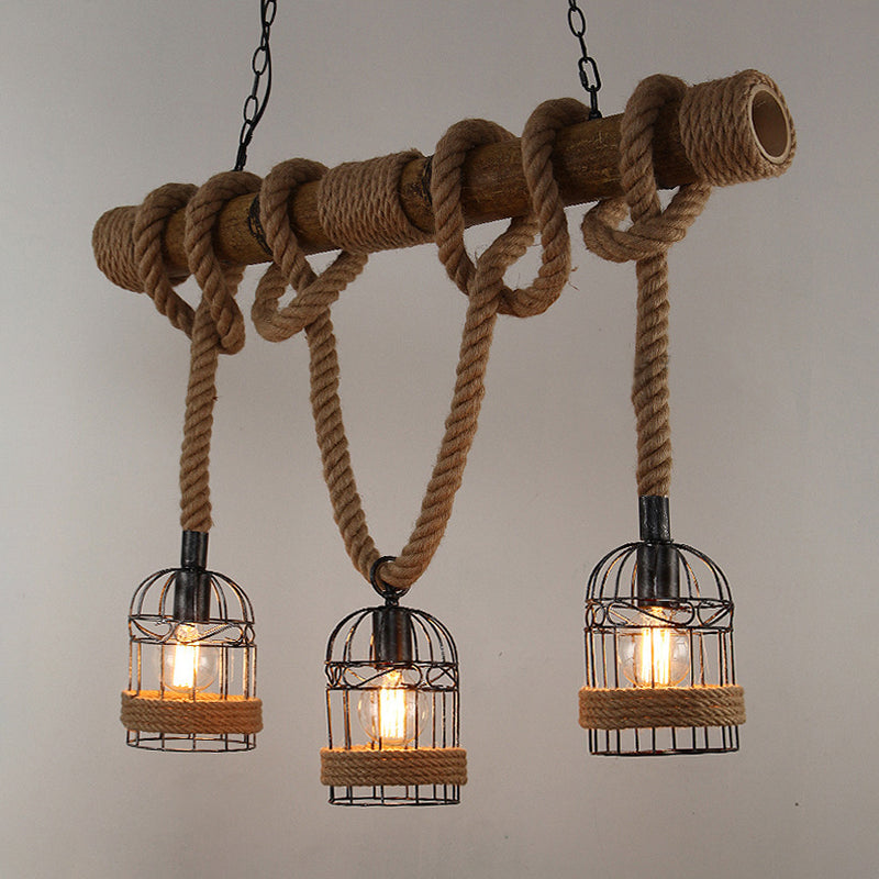 Birdcage Island Lighting Metallic Retro Industrial Style Pendant Lighting Fixtures for Restaurant