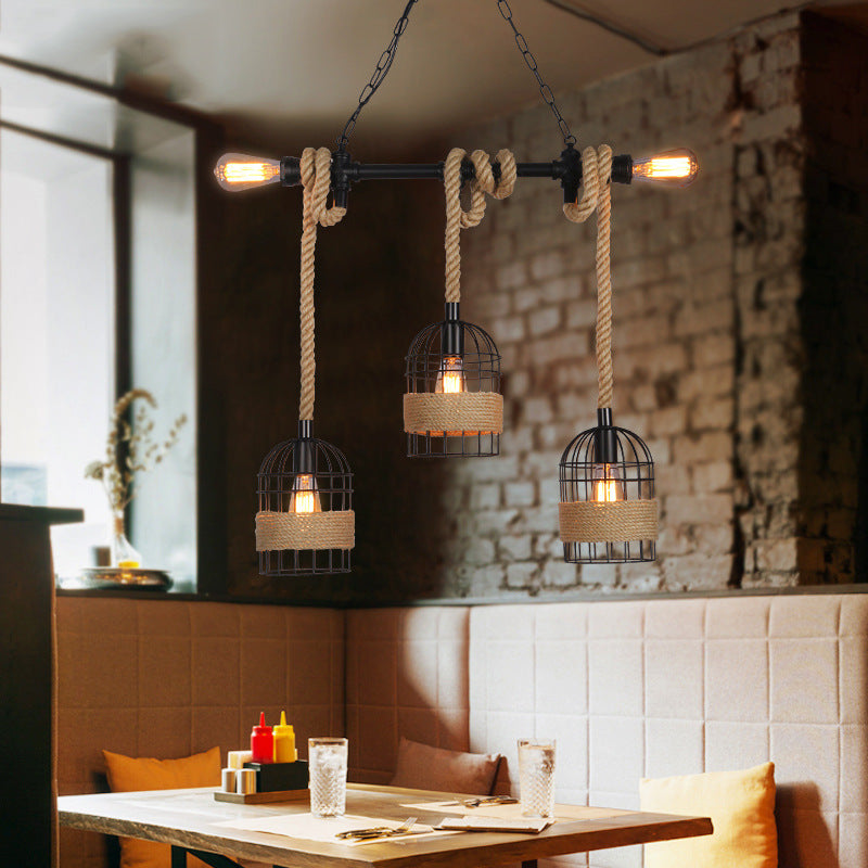 Birdcage Island Lighting Metallic Retro Industrial Style Pendant Lighting Fixtures for Restaurant