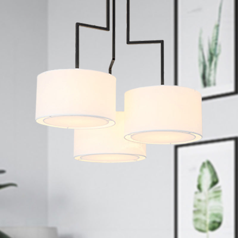 White Drum Chandelier Light Fixture Modern 3 Heads 23"/27.5" Wide Fabric Pendant Light Fixture