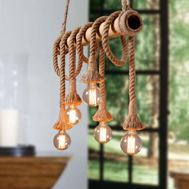 Exposed Bulb Island Chandelier Lights Retro Industrial Style Rope Chandelier Lighting Fixtures for Dining Table