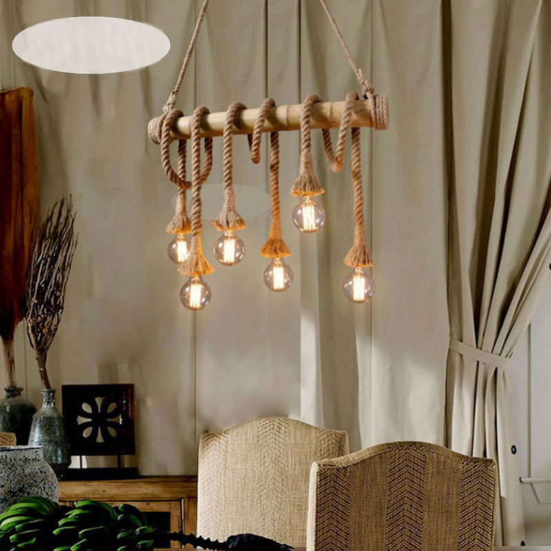Exposed Bulb Island Chandelier Lights Retro Industrial Style Rope Chandelier Lighting Fixtures for Dining Table