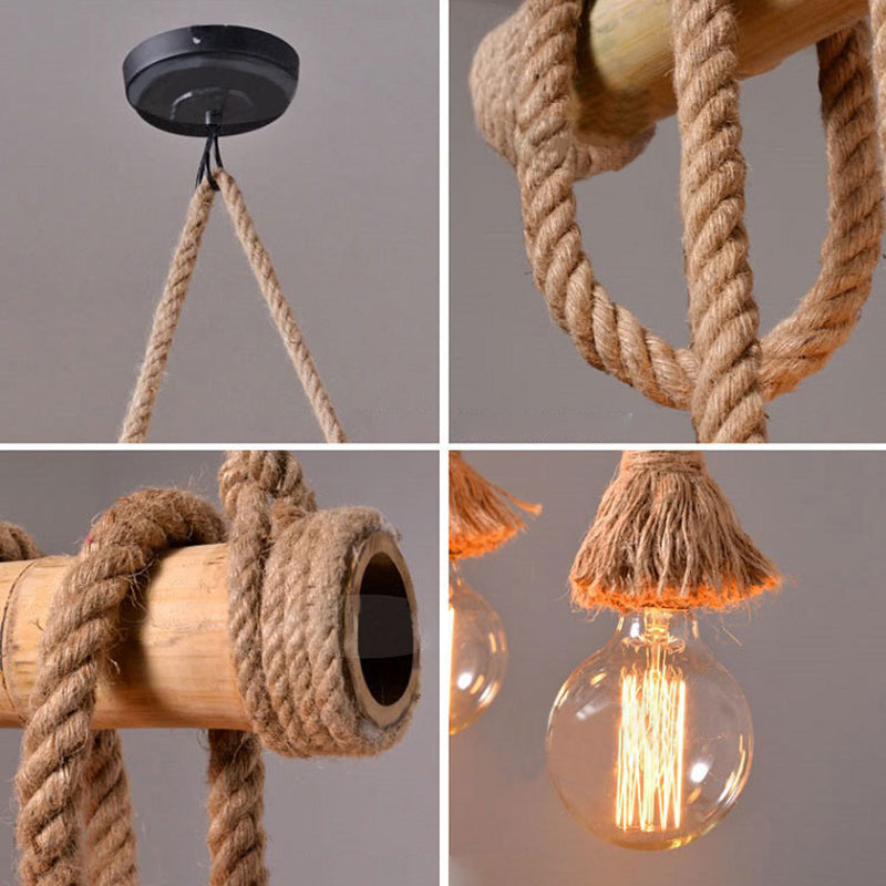 Exposed Bulb Island Chandelier Lights Retro Industrial Style Rope Chandelier Lighting Fixtures for Dining Table