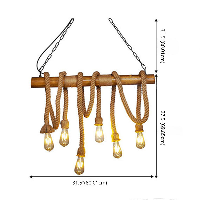 Exposed Bulb Island Chandelier Lights Retro Industrial Style Rope Chandelier Lighting Fixtures for Dining Table