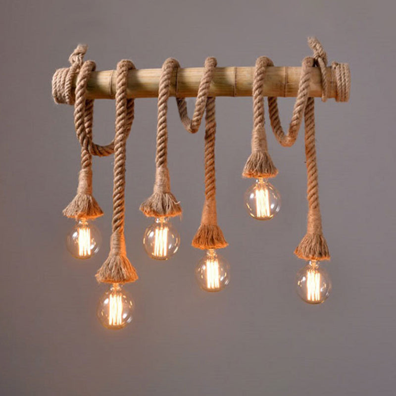 Exposed Bulb Island Chandelier Lights Retro Industrial Style Rope Chandelier Lighting Fixtures for Dining Table