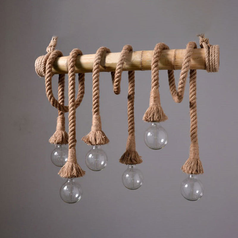 Exposed Bulb Island Chandelier Lights Retro Industrial Style Rope Chandelier Lighting Fixtures for Dining Table