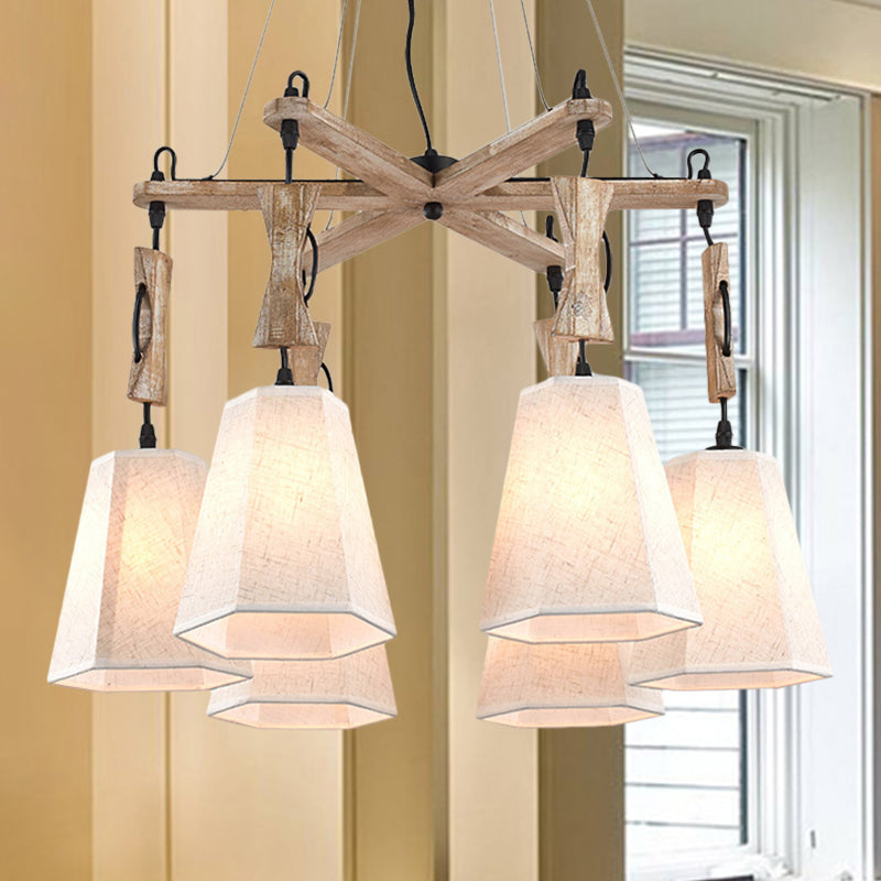 Stoff Hexagon Kronleuchter Lampe zeitgenössische 6 Köpfe Schwarz/Weiß/Flaxen Hanging Light Kit für Esszimmer