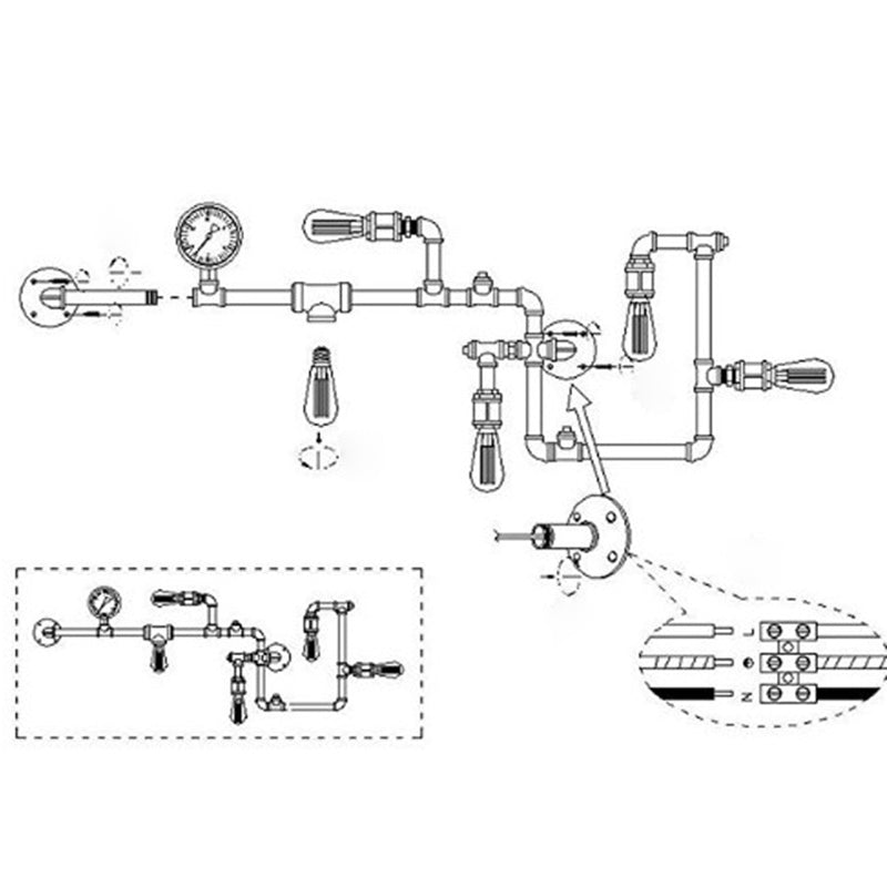 Industrial Retro Style Man Tauge Leuchte Leuchte Metall 5 Lichter Wandlampe für das Restaurant