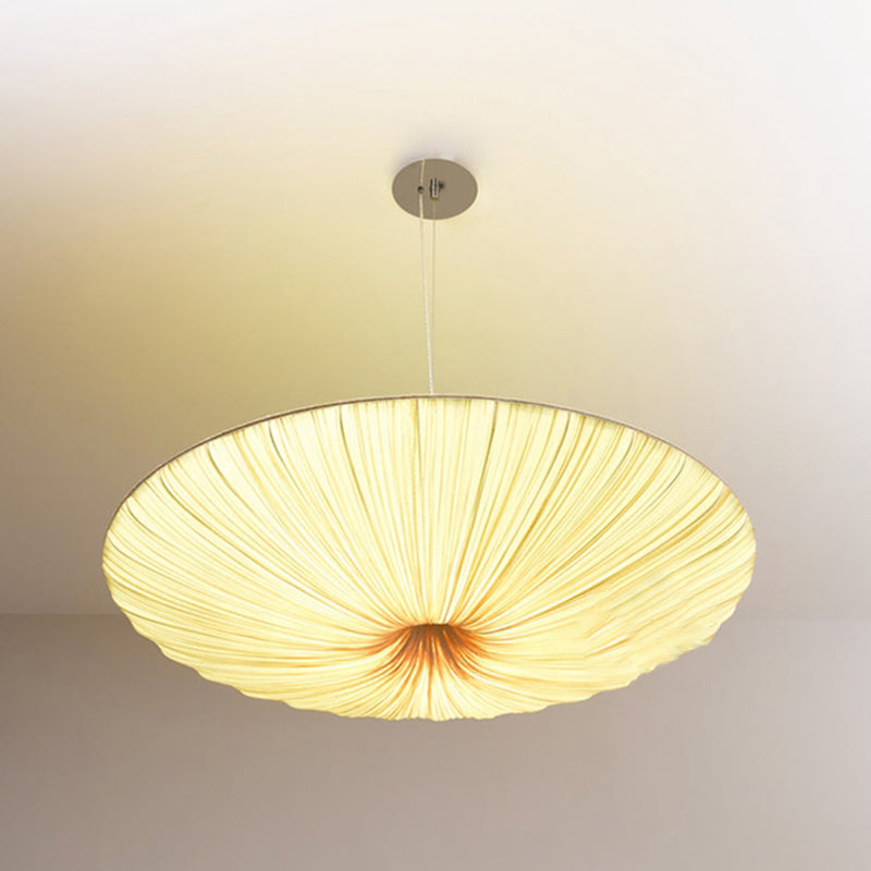 Silk Round Suspension Lighting Fixture Modern Beige Hanging Light for Living Room