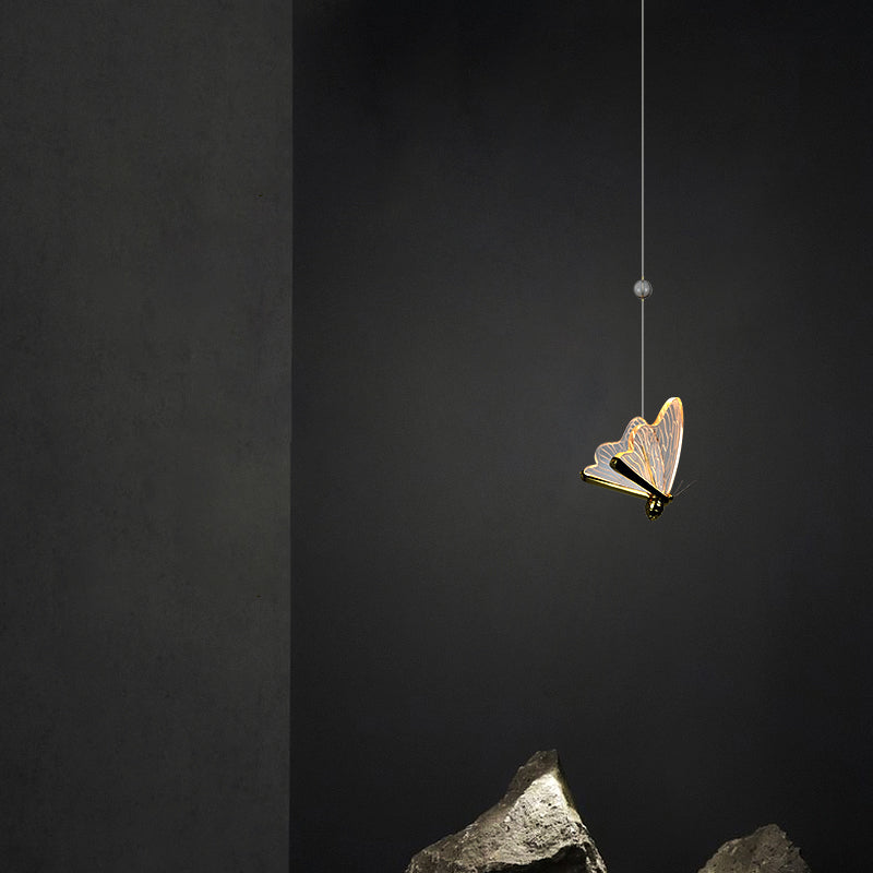 Moderne LED hanger Gold Finish Butterfly Suspension Lighting met acrylschaduw voor trappen