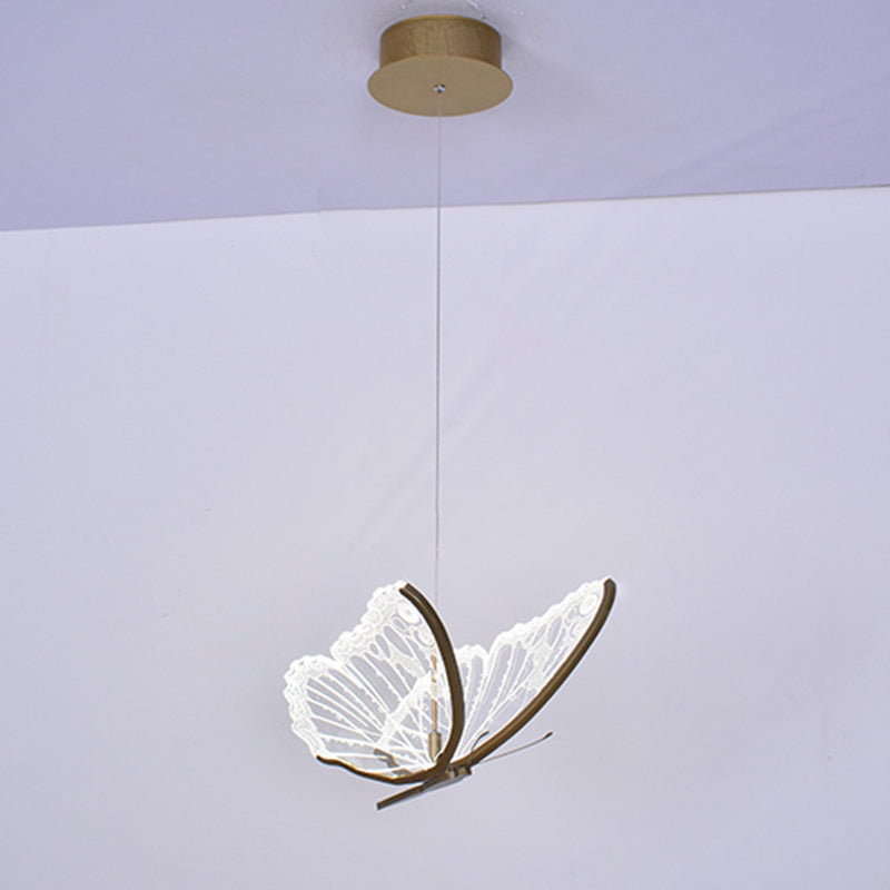 Eenvoud hangende verlichting messing vlinder led plafond hanger met acryl schaduw