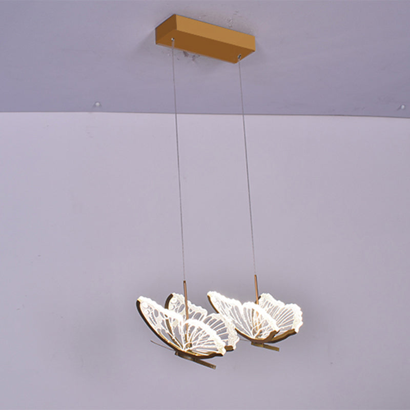 Eenvoud hangende verlichting messing vlinder led plafond hanger met acryl schaduw