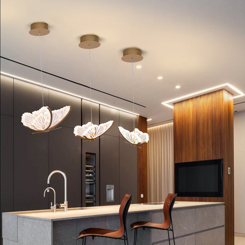 Eenvoud hangende verlichting messing vlinder led plafond hanger met acryl schaduw