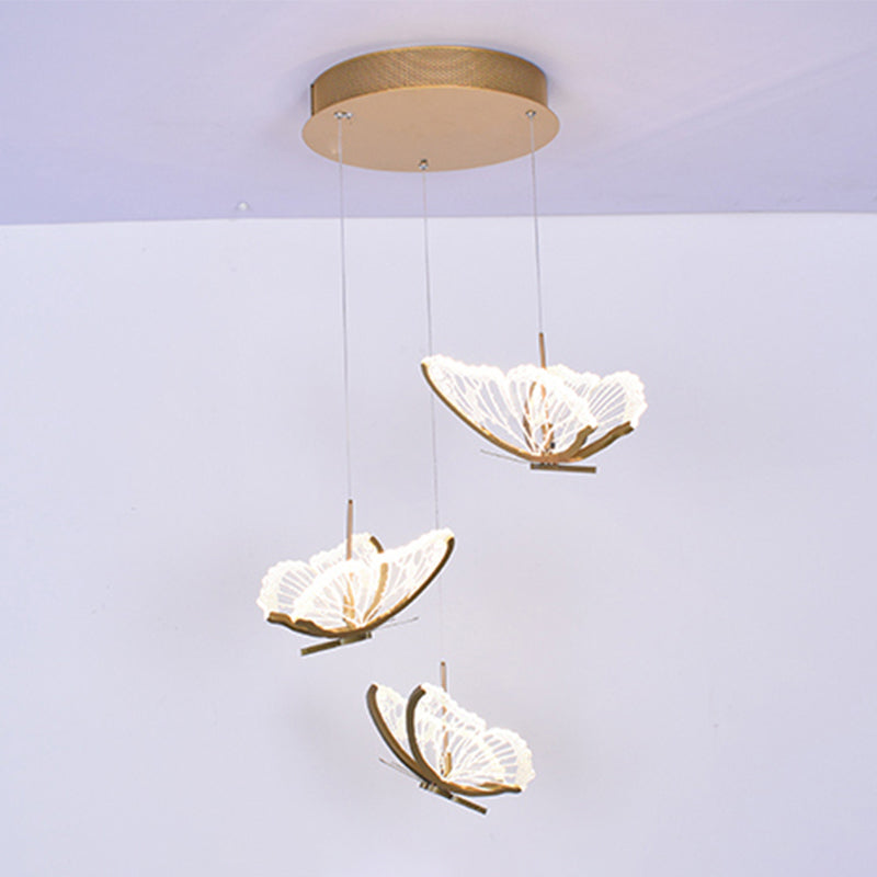 Eenvoud hangende verlichting messing vlinder led plafond hanger met acryl schaduw