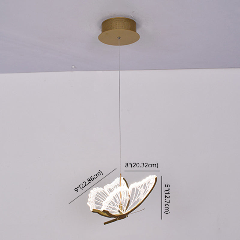 Eenvoud hangende verlichting messing vlinder led plafond hanger met acryl schaduw