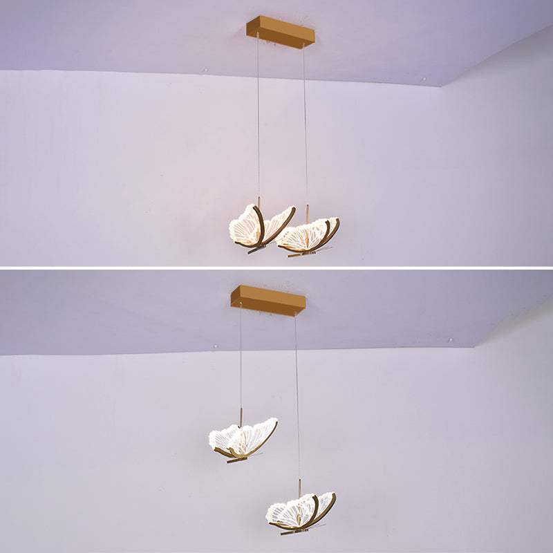 Eenvoud hangende verlichting messing vlinder led plafond hanger met acryl schaduw