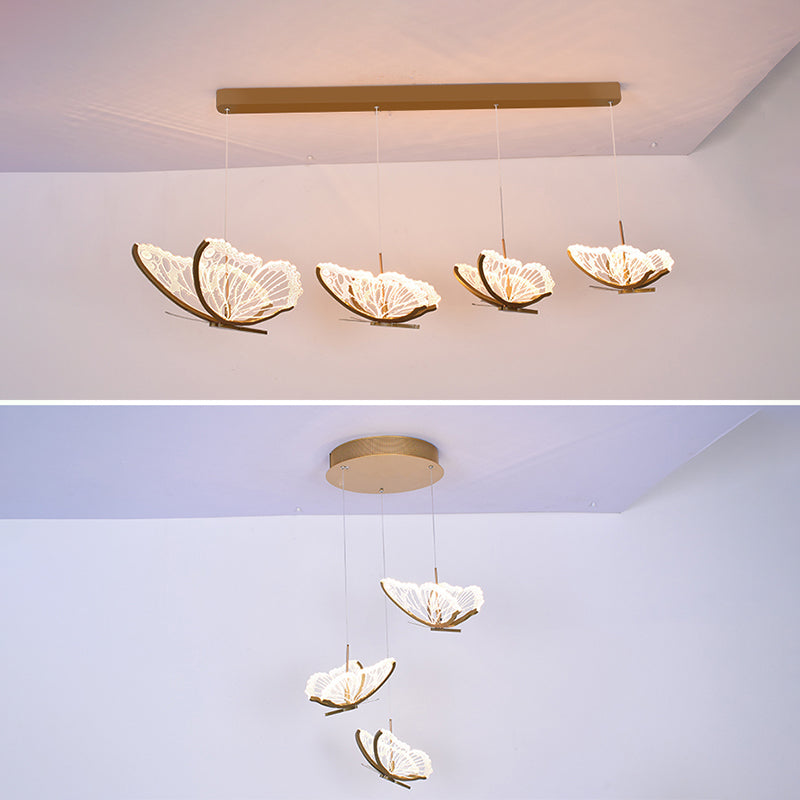 Eenvoud hangende verlichting messing vlinder led plafond hanger met acryl schaduw