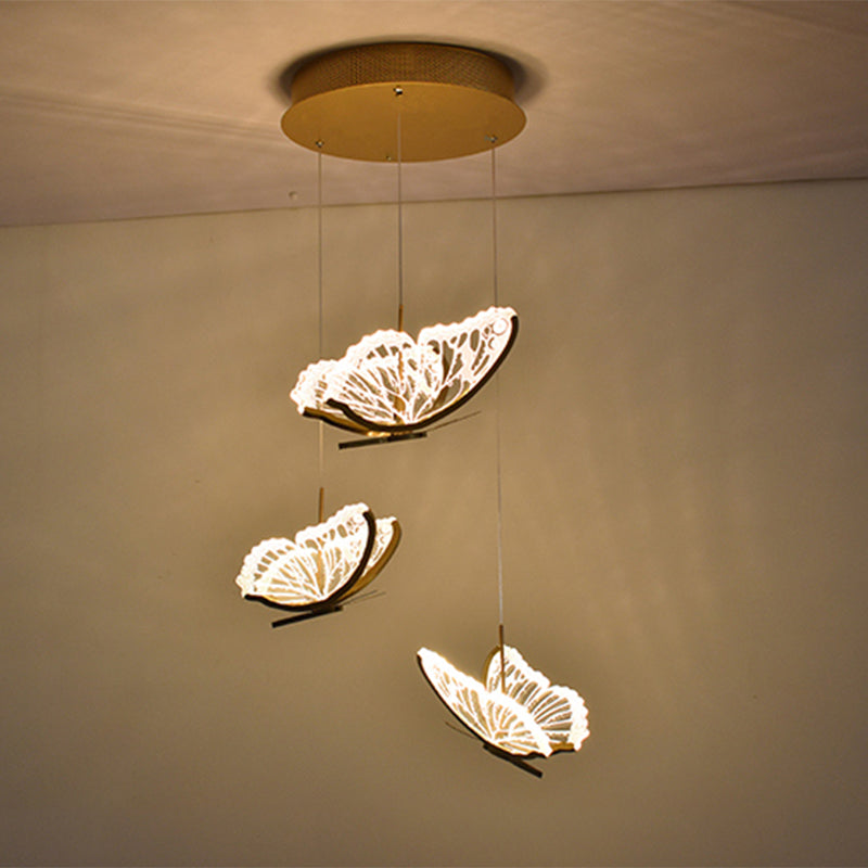 Eenvoud hangende verlichting messing vlinder led plafond hanger met acryl schaduw