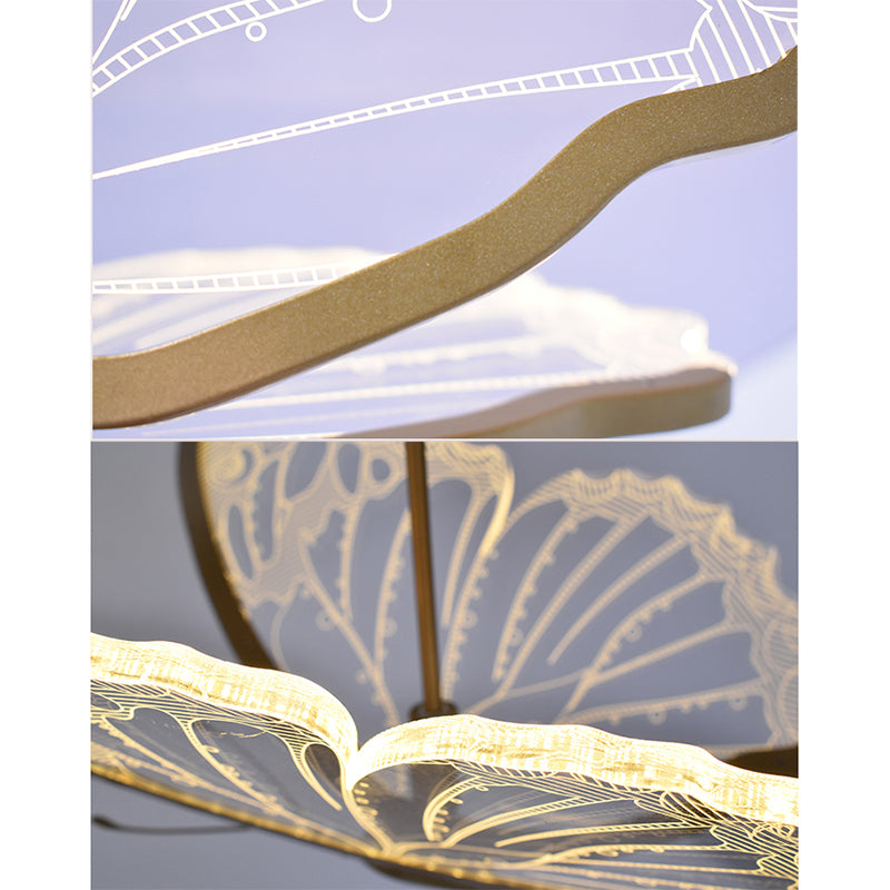 Eenvoud hangende verlichting messing vlinder led plafond hanger met acryl schaduw