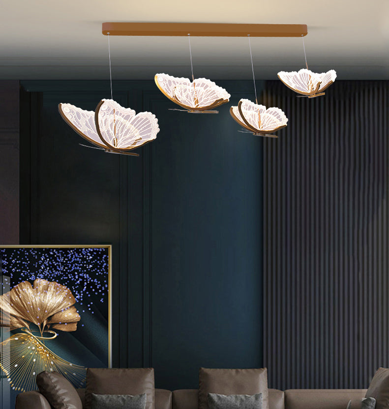 Eenvoud hangende verlichting messing vlinder led plafond hanger met acryl schaduw