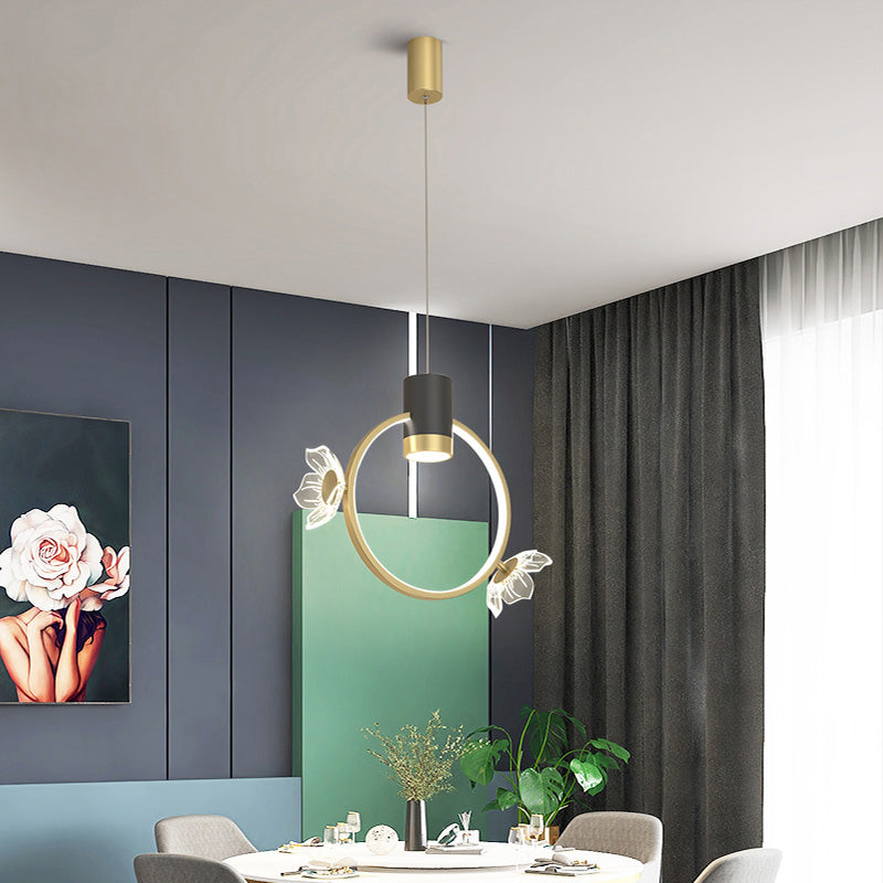 Golden Halo Ring Hanging Light Simplicity Metal LED Suspension Pendante Pendre pour la chambre