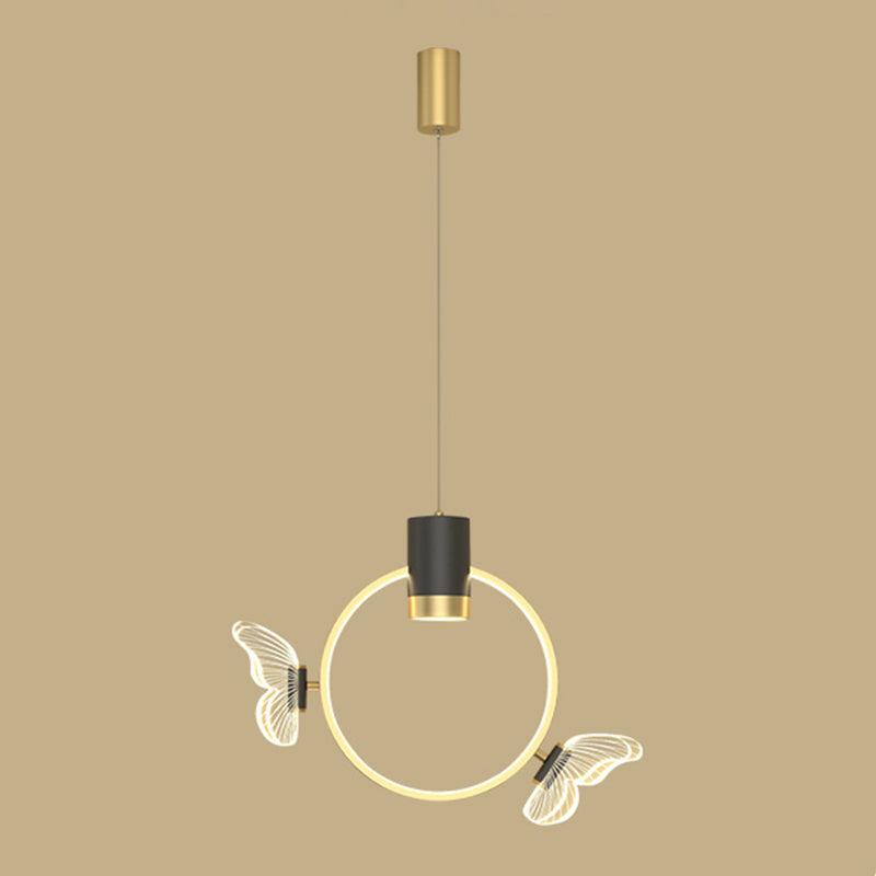 Golden Halo Ring Hanging Light Simplicity Metal LED Suspension Pendante Pendre pour la chambre