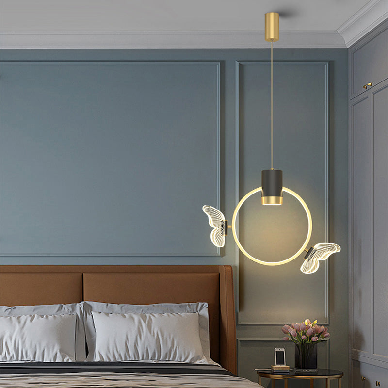 Golden Halo Ring Hanging Light Simplicity Metal LED Suspension Pendante Pendre pour la chambre