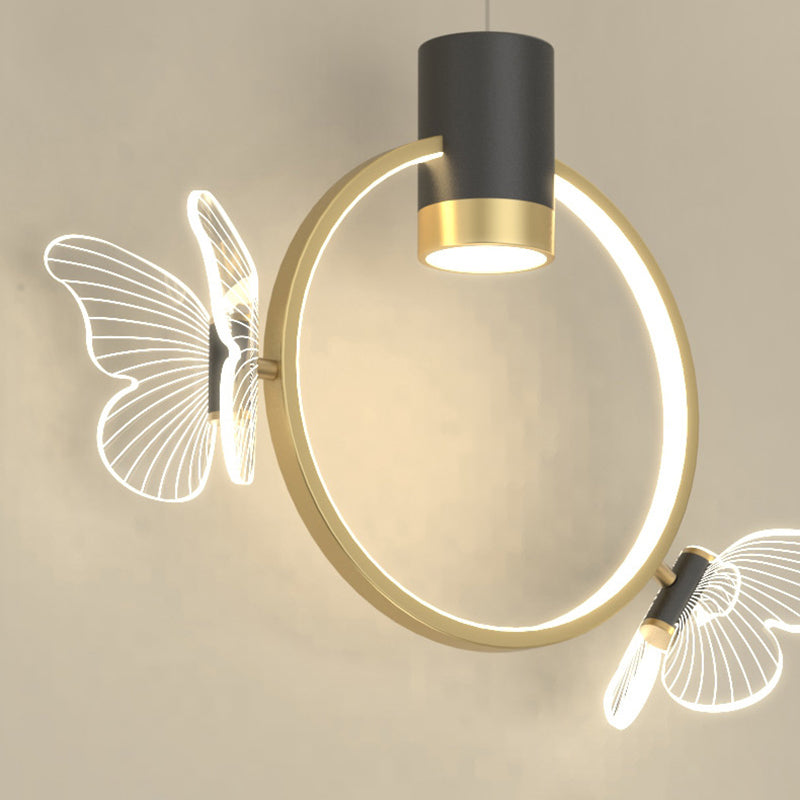 Golden Halo Ring Hanging Light Simplicity Metal LED Suspension Pendante Pendre pour la chambre