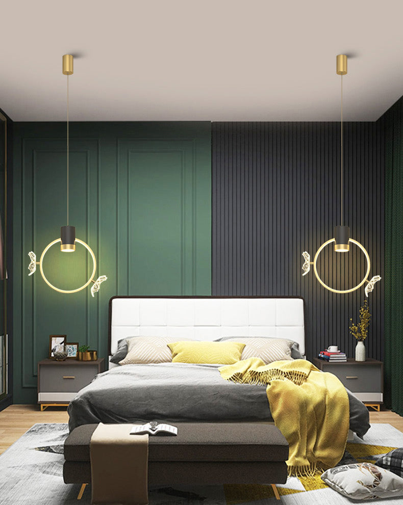 Golden Halo Ring Hanging Light Simplicity Metal LED Suspension Pendante Pendre pour la chambre